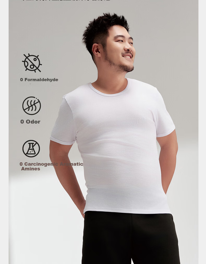 Yiershuang Plus Size 100% Cotton Men's Anti-Odor Short Sleeve Base Layer T-Shirt Big and Tall Elderly 4