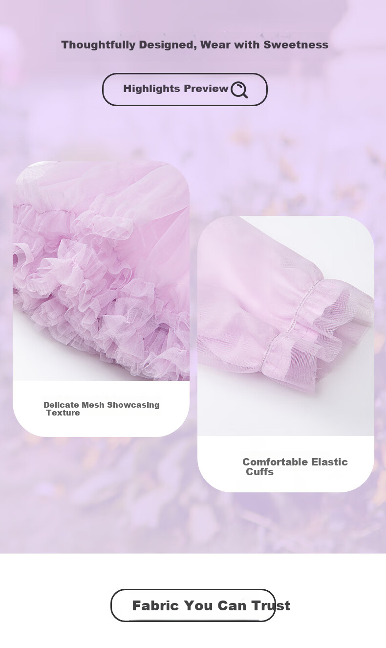 Fulomi Girls' Dress 26 Spring Sweet Stylish Mesh Princess Dress Birthday Party Dress Purple 110cm 2