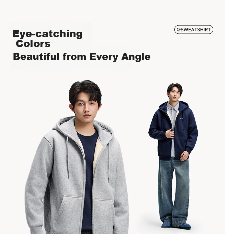 MARK FAIRWHALE Heavy Fleece Lined Men's Hoodie Autumn Winter New Casual Loose Fit Zip-up Hooded Jacket Heather Gray L 7