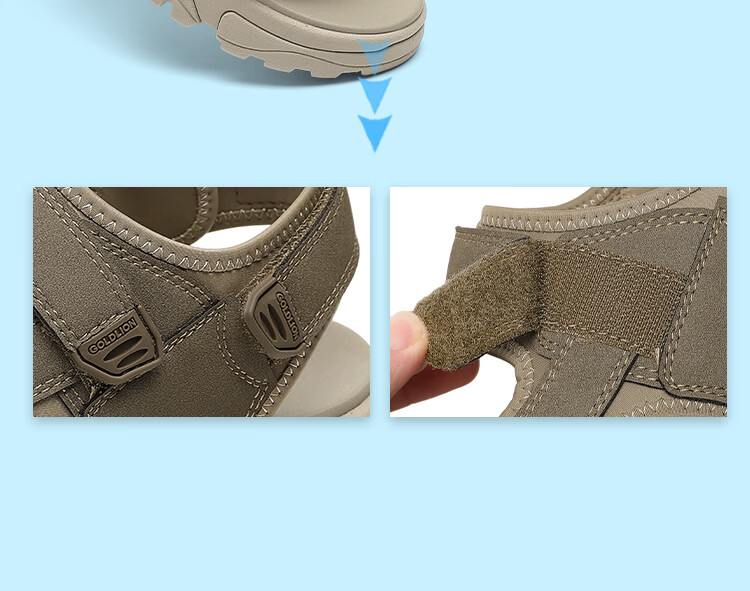 Goldlion Men's Shoes 26 Summer New Suede Lightweight Cushioning Beach Casual Sandals G542620025FFF Khaki Size 40 5
