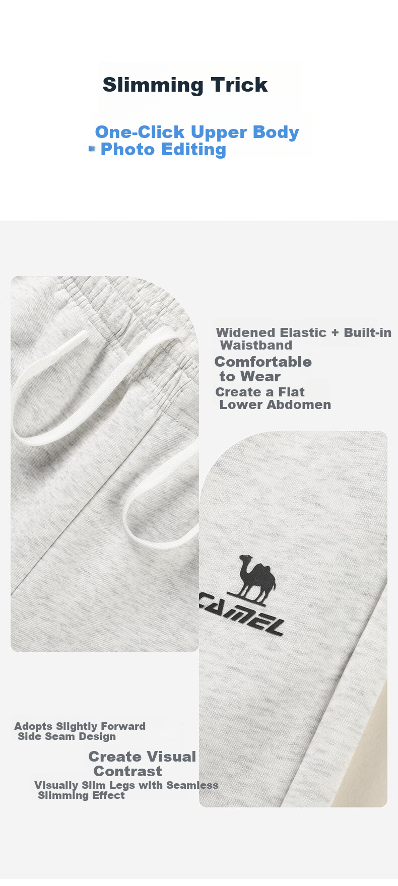 CAMEL Women's Roaming Sports Cotton-Feel Loose Wide-Leg Casual Pants C26BAVL6006 Light Heather Gray XL 5
