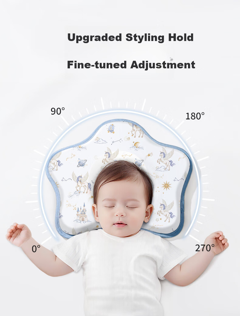 Baoshi Children's Pillow Baby Infant Silicone Shaping Pillow Breathable Newborn Washable Pillow 0-6-12 Months Pink-Blue 3