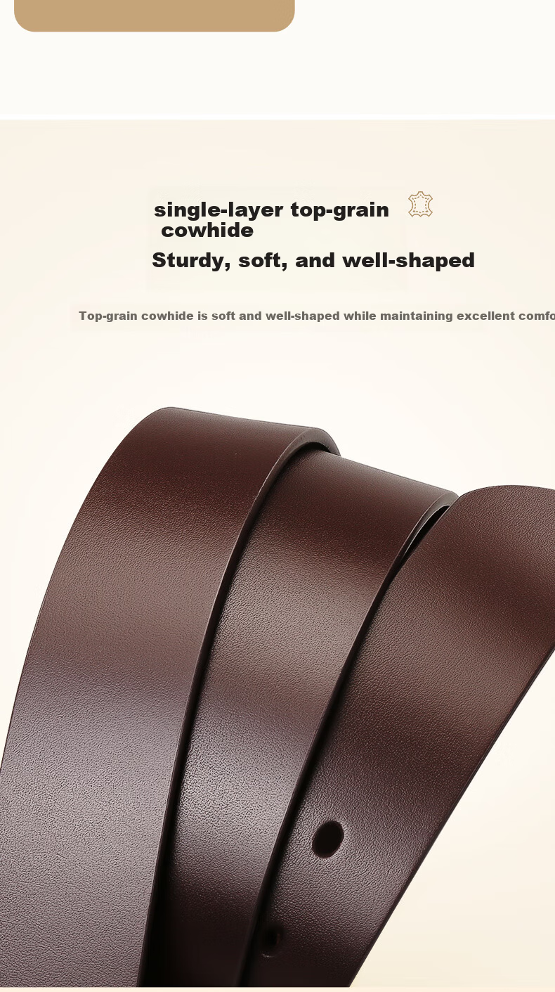 Cattlesboss Genuine Leather Men's Cowhide Belt with Pin Buckle, Top Layer Cowhide 1101 Black 125cm 6