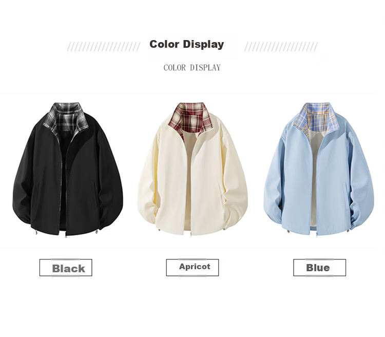 TUCANO Men's Spring Autumn Plaid Jacket Loose Fit Sports Stand Collar Retro Coat Black 2XL 3