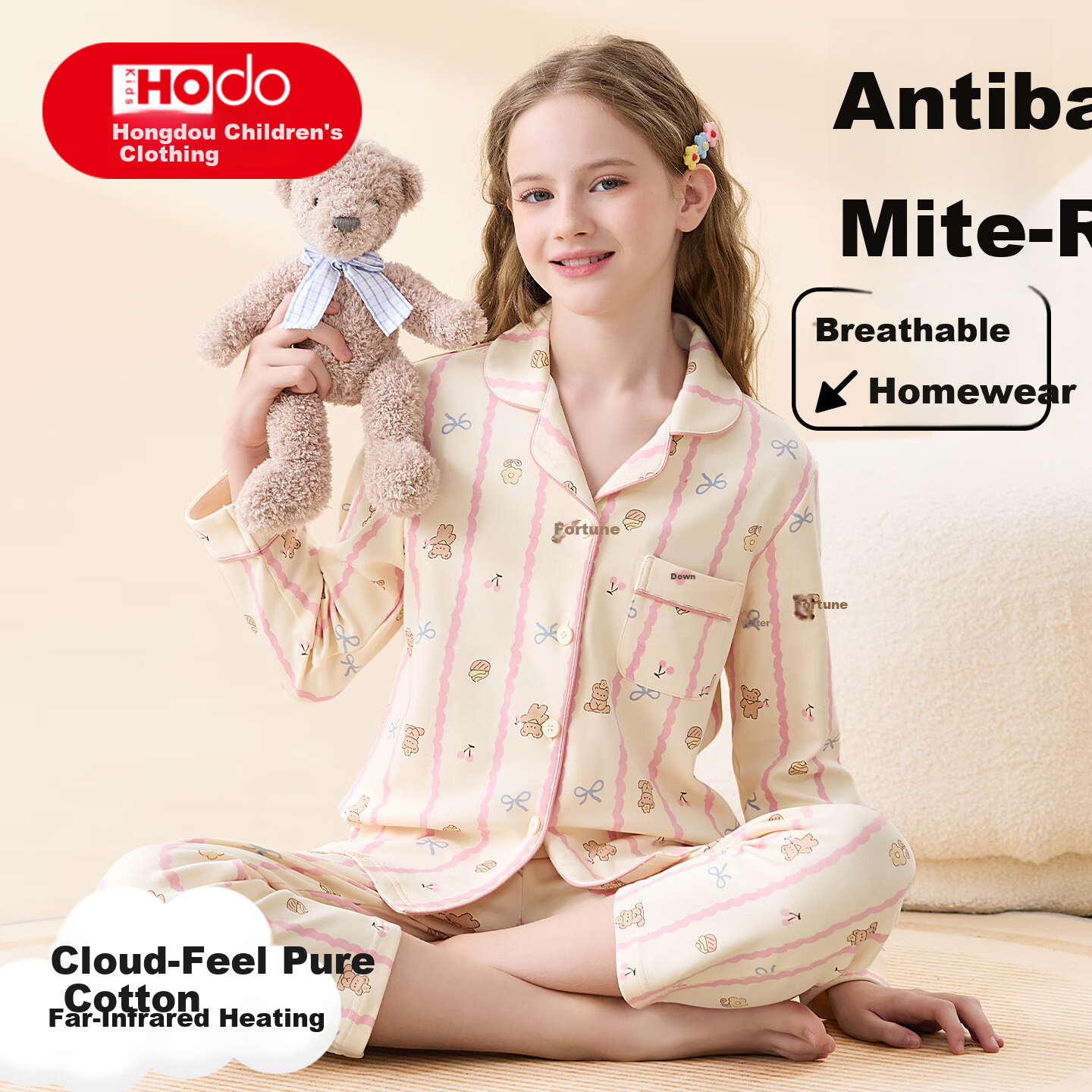 Hodo Kids Pajama Cardigan 100% Cotton Spring Summer Long Sleeve Class A Big Children New Long Sleeve Girls Homewear Set