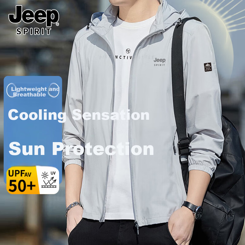 JEEP SPIRIT Men's Summer Ice Silk UV Protection Ultra-Thin Breathable Sun Protection Jacket Fishing Skin Coat