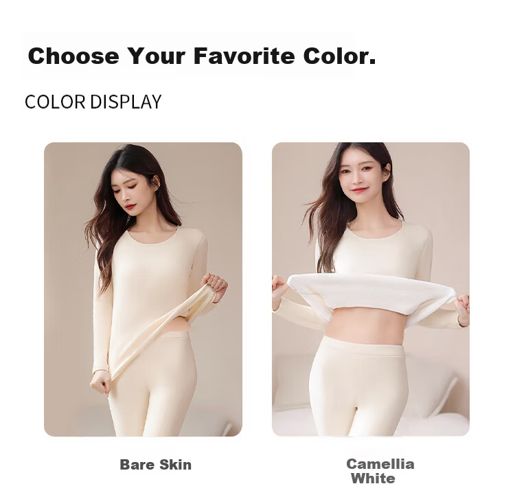 Langsha Youth Thermal Underwear Women Fleece Thickened Winter 10A Antibacterial Heating Lambswool Autumn Shirt and Pants Set 15