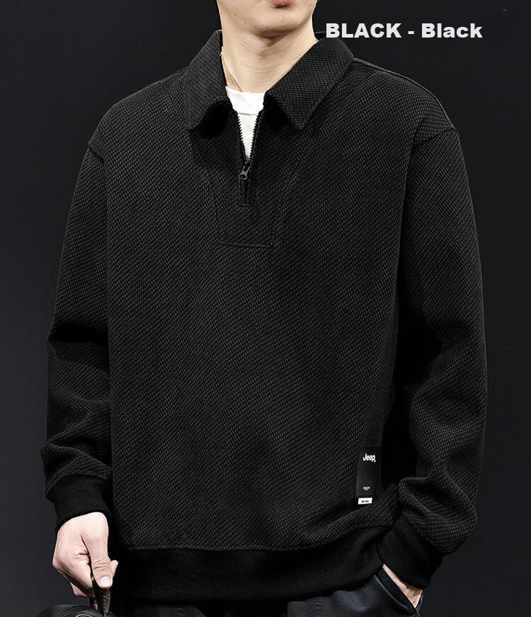 JEEP Men's Heavyweight Spring Autumn High-End Loose Long Sleeve Polo Shirt Black 3XL 9