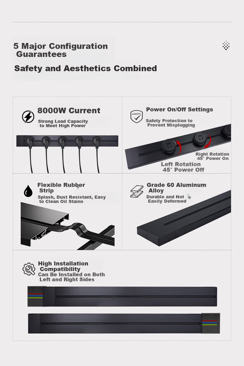 Honeywell A8pro Track Socket Five-Hole Adapter Sliding Track Power Strip Movable Socket with LED Light Ring 2