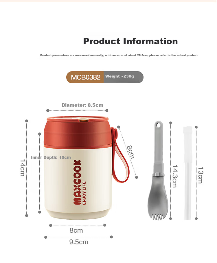 MAXCOOK Portable 316 Stainless Steel Insulated Soup Cup, Breakfast Milk Cup with Spoon and Straw, Model MCB6568 8