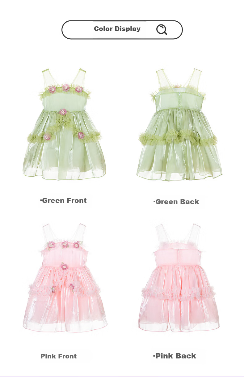 Follow Me Girls' Sleeveless Dress, Summer New Style Sweet Floral Princess Dress, Children's Formal Dress Tulle Skirt, Green, Size 160 6