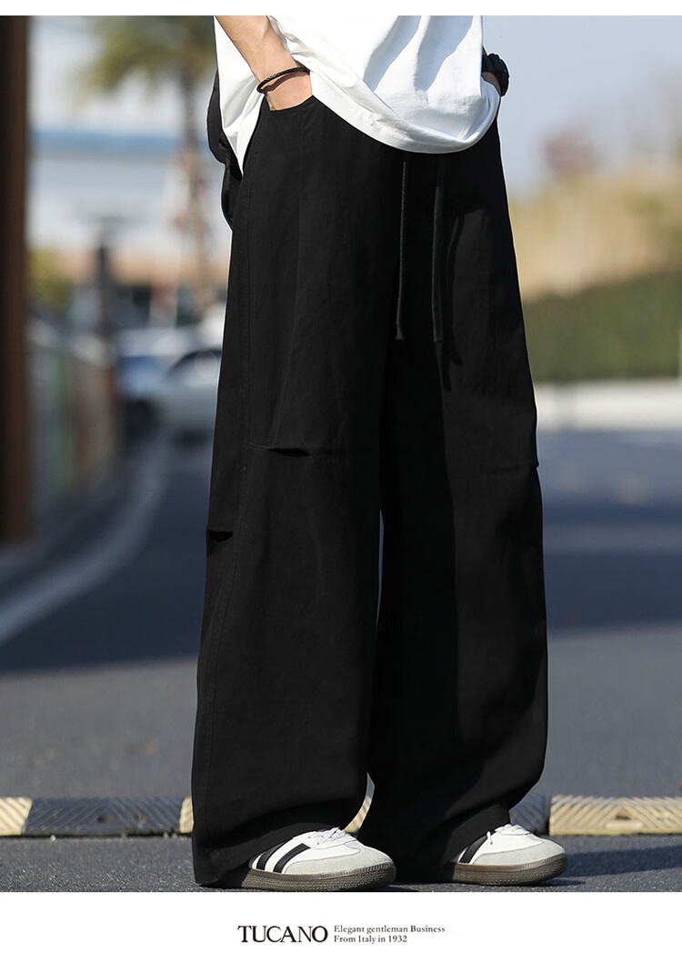 TUCANO Men's Summer Loose Wide-Leg Casual Pants, Premium Trendy Outdoor Work Trousers, Coffee Color, Size M 9