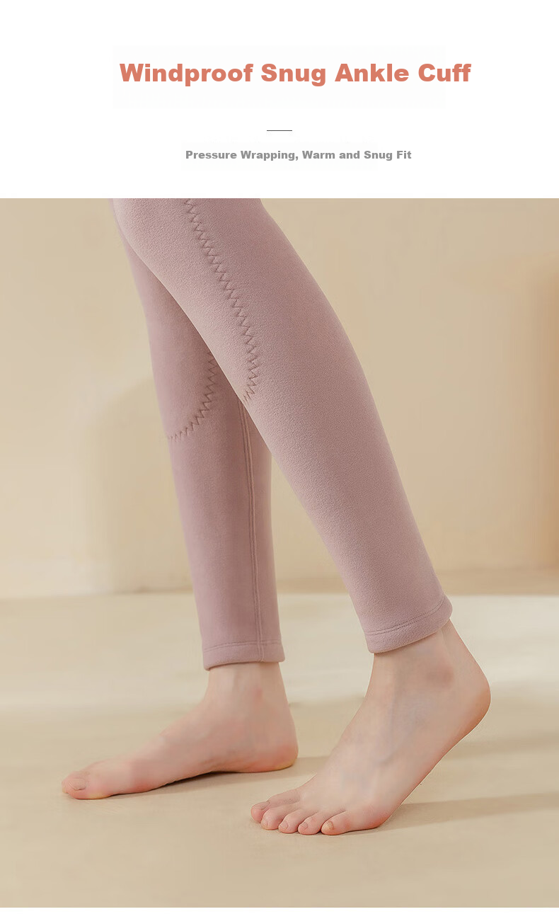 LangSha Women's Thermal Fleece Lined Winter Pants Thickened Down Silk Knee Protection Cotton Wool Plus Size Lambswool High Waist Long Johns 14