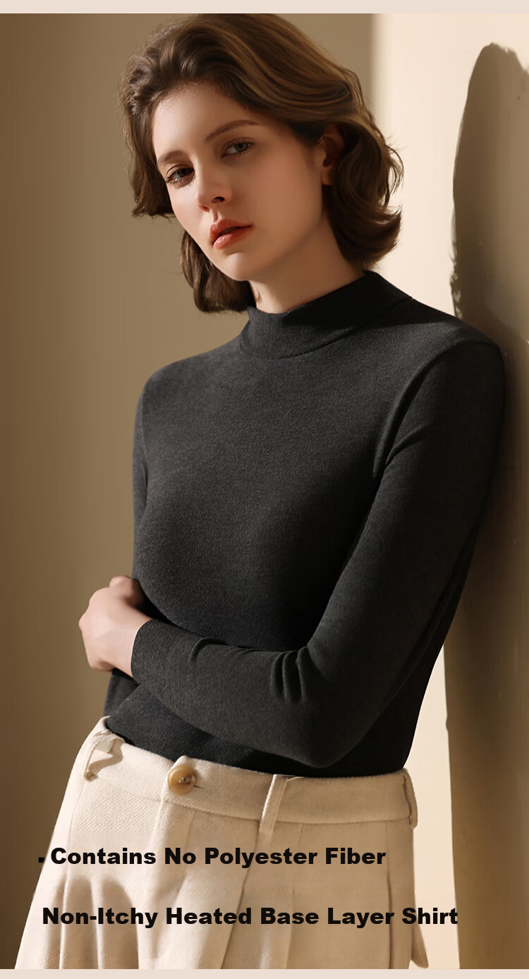 Miiow Women's Polyester Lader Fleece Cell Half Turtleneck Base Shirt Autumn Winter Thin Long Sleeve Top Dark Gray 1