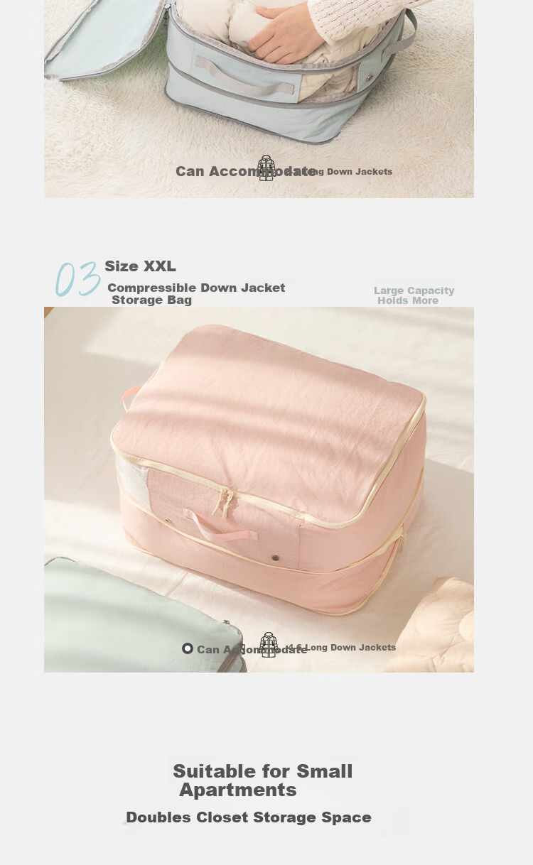 Samfolk Down Jacket Storage Bag XXL Large Visible Compression Seasonal Bedding Winter Clothes Cotton Quilt Organizer Bag Pink 9
