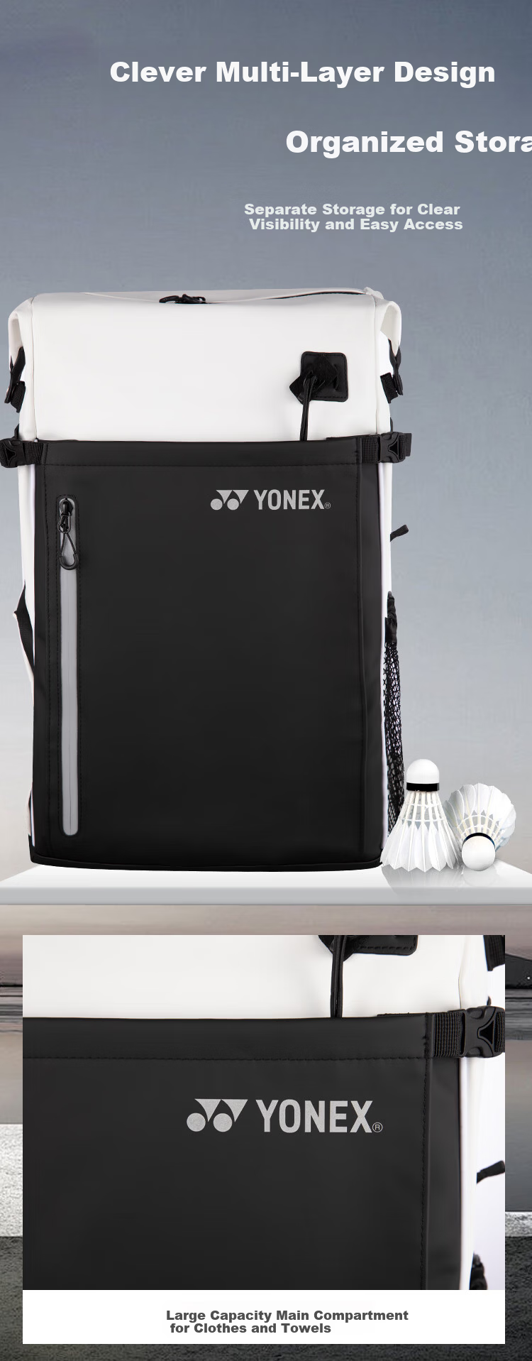 YONEX Badminton Racket Bag Net Universal Fashion Large Capacity Multifunctional Sports Backpack BA292CR White Black 4