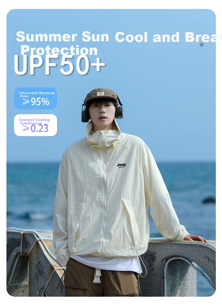 JEEP SPIRIT Unisex Ice Silk Sun Protection Jacket Summer UPF50+ Waterproof UV Protection Coat Off-White 3XL 3