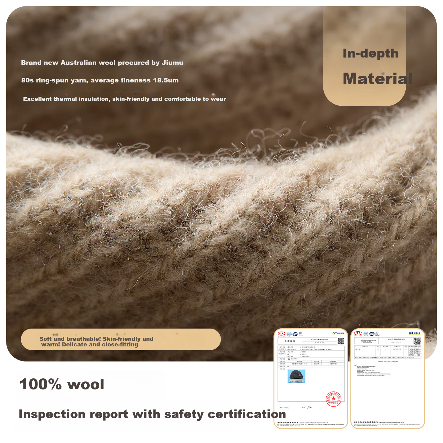 JIUMU Pure Wool Warm Knitted Beanie Autumn Winter Outdoor Ear Protection Cold Weather Hat for Women