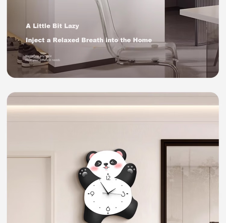 Mao Jiu Jiang 2026 New Panda Wall Clock Modern Minimalist Cream Style Living Room Creative Home Clock 16