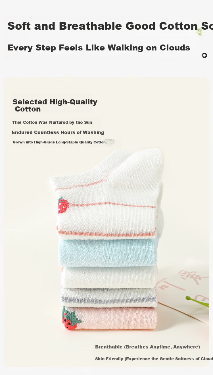 LangSha Kids Socks Spring Summer Thin Comfortable Breathable Mesh Mid-Calf Cotton Socks for Girls Sweet Style 5 Pairs Pack 3