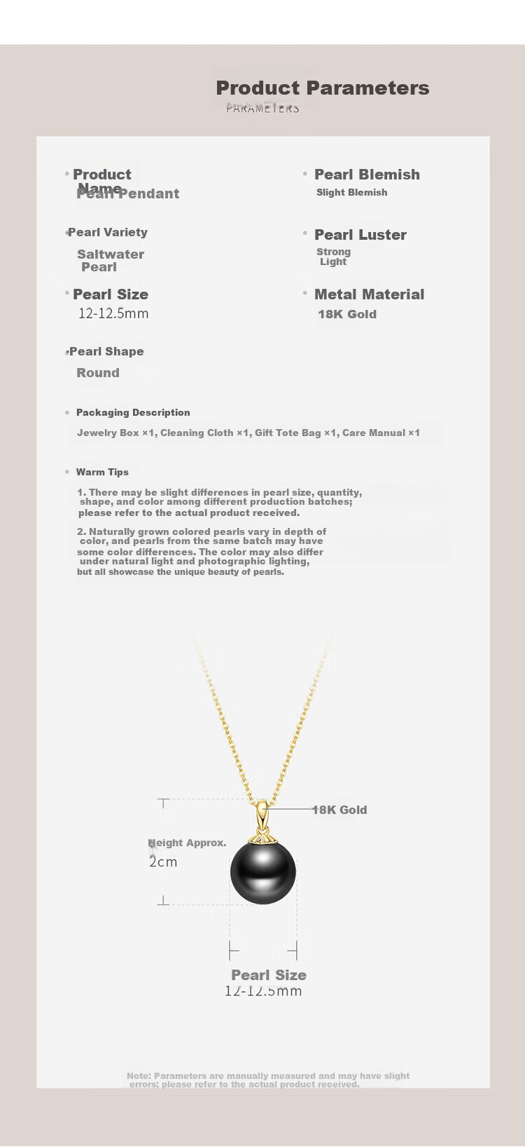 Jingrun Pearl Necklace for Women 18K Gold Dream Sea Freshwater Pearl Pendant Tahitian Black Pearl Mother's Day Gift 7