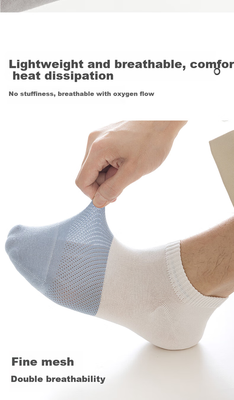Mianmanman Summer Thin Socks for Men, Mesh Breathable Short Socks, Xinjiang Cotton Antibacterial Deodorant Contrasting Color Low-Cut Ankle Socks, 10 Pairs 5