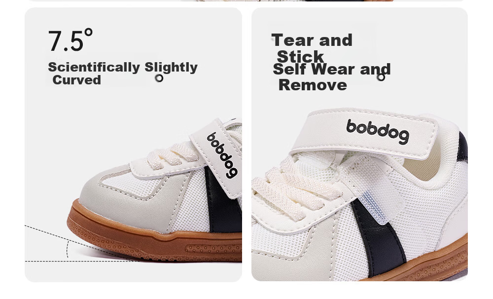 BOBDOG Toddler Baby First Walking Shoes Boys Girls Children's Trainer Shoes 2026 Spring New Soft Sole Non-Slip White Gray Size 19 19