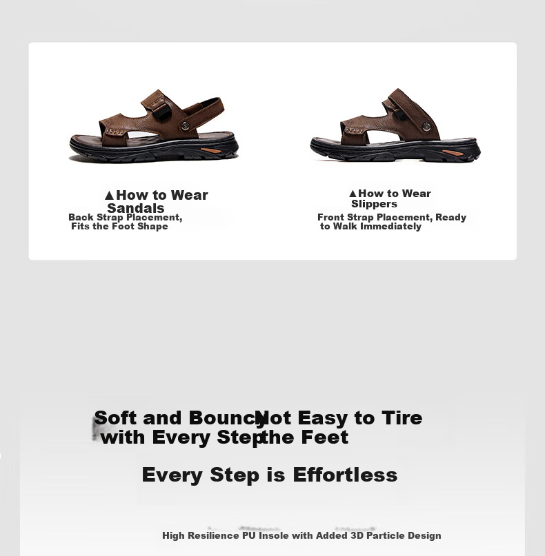 CAMEL Comfortable Soft Cowhide Breathable Dual-Wear Durable Business Casual Leather Sandals for Dad G15M211027 Brown Size 43 5