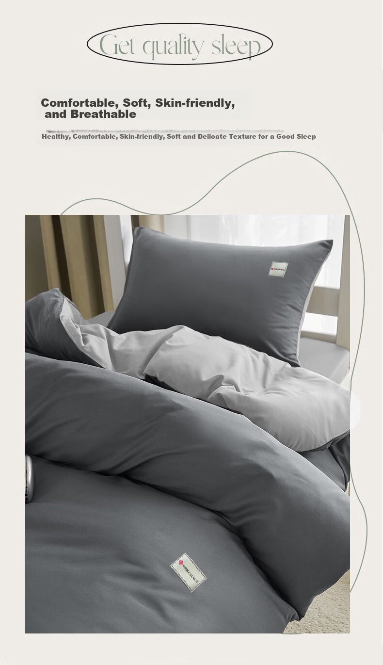 Grace A-Class 7A Antibacterial Pure Cotton Bedding Set 3-Piece Single Dormitory Bed Sheet and Duvet Cover 1.5x2m 1.2m Bed Khaki Cloud Pattern 3