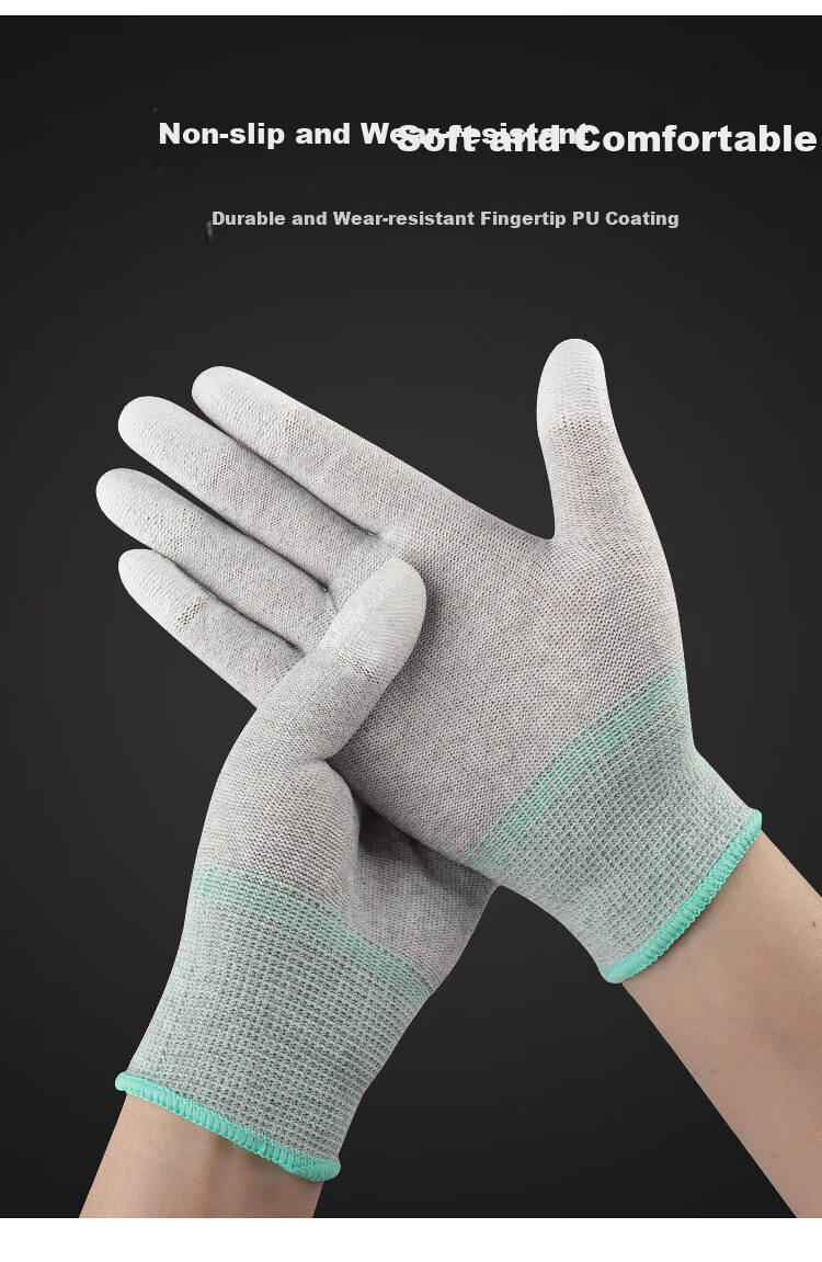 BAIGE Carbon Fiber Anti-Static Gloves 10 Pairs PU Coated Finger Nylon Thin L Size 3