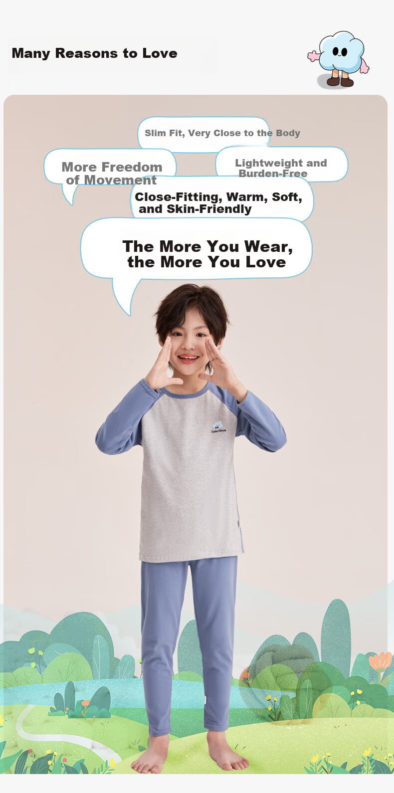YUZHAOLIN Kids Thermal Underwear Set Boys Girls Class A Cotton Autumn Top and Bottom Moisture-Wicking Homewear Deep Space Gray Size 150 4