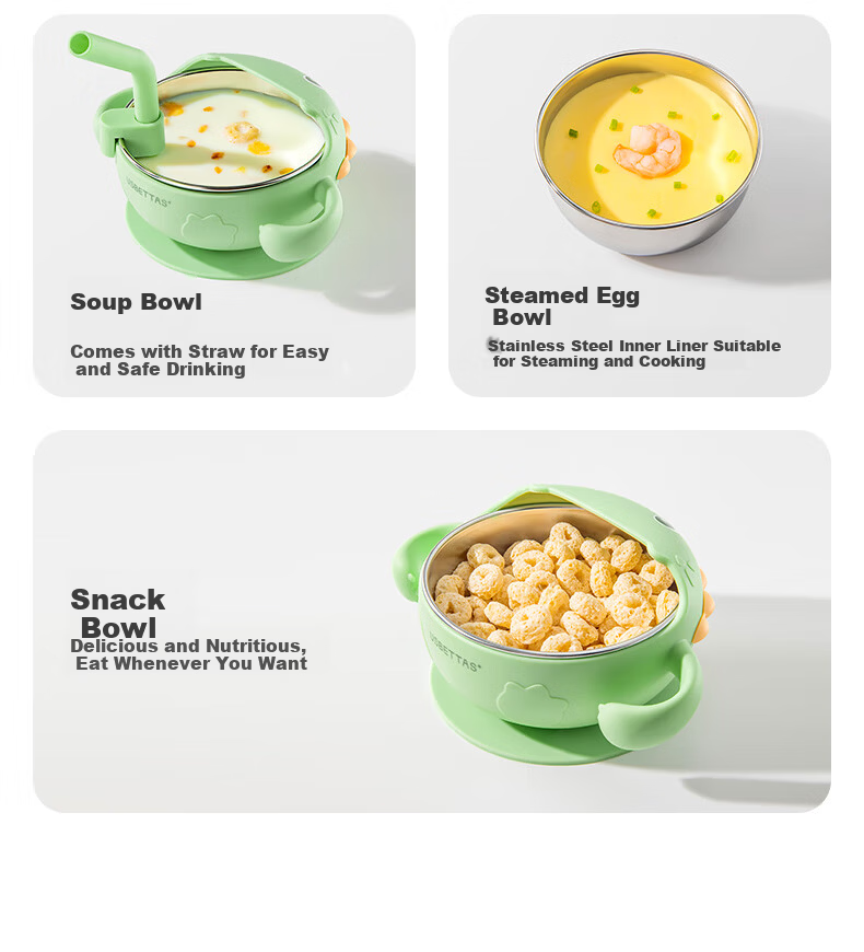 Betis Baby Feeding Bowl Infant Food Tool Children's Tableware Stainless Steel Silicone Suction Bowl Cheese White 4