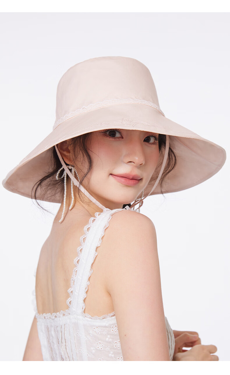 CACUSS Large Brim Sun Hat Women Summer Outdoor Cotton Embroidered Reversible Bucket Hat Pink 12
