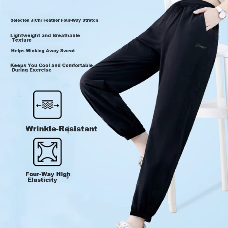 LI-NING Women's Breathable Quick-Dry Lightweight Running Pants with Shiny Logo, Casual Jogger Sweatpants 3