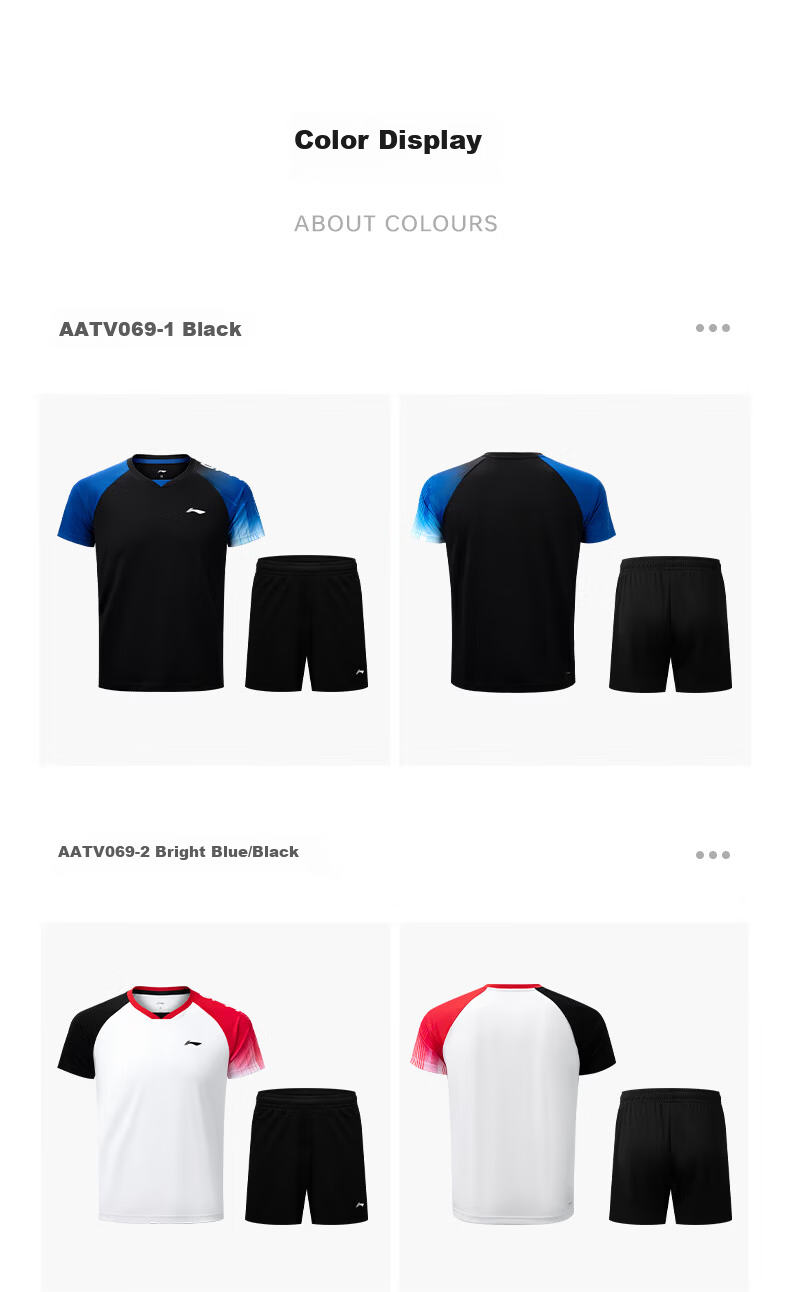 LI-NING Unisex Table Tennis and Badminton Quick-Dry Breathable Sports T-Shirt Set Fresh Blue 4