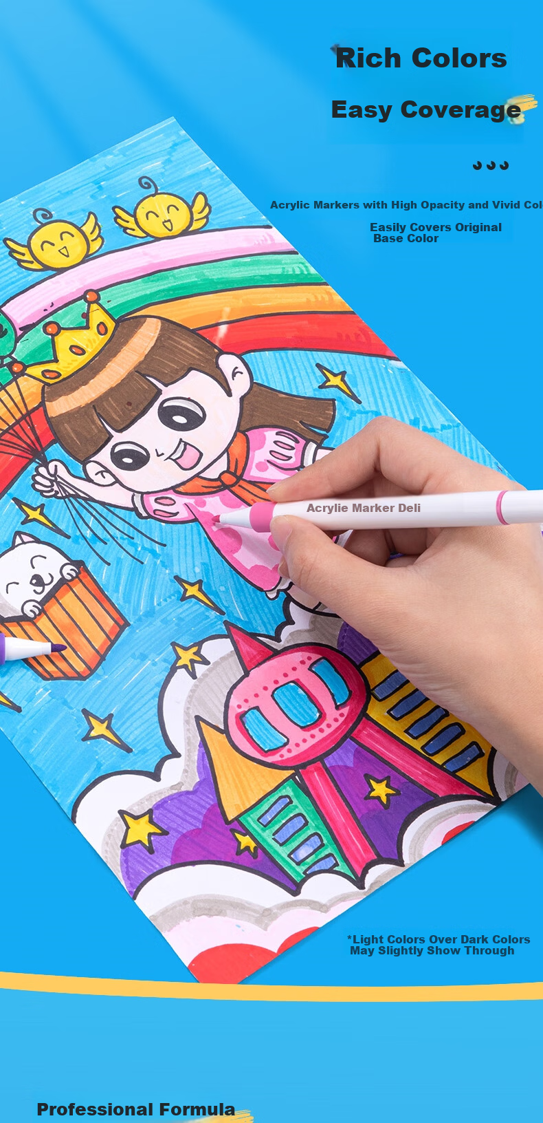 Deli 36 Colors PP Box Fine Round Acrylic Marker Watercolor Pen Painting Art Supplies New Year Tree Children's Birthday (Mixed) (36 Colors/Box) HM108-36 Art Education 6