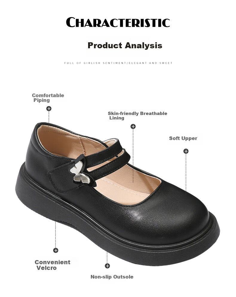 Guniya Girls Children's Leather Shoes Square Toe Breathable Soft Sole School Performance Shoes Black Matte Size 30 5