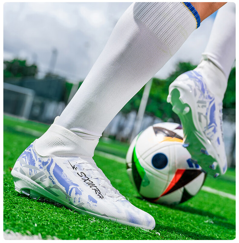 Shuangxing Men's FG Soccer Shoes Long Studs Adult Youth Kids Professional Training Cleats White Size 37 15