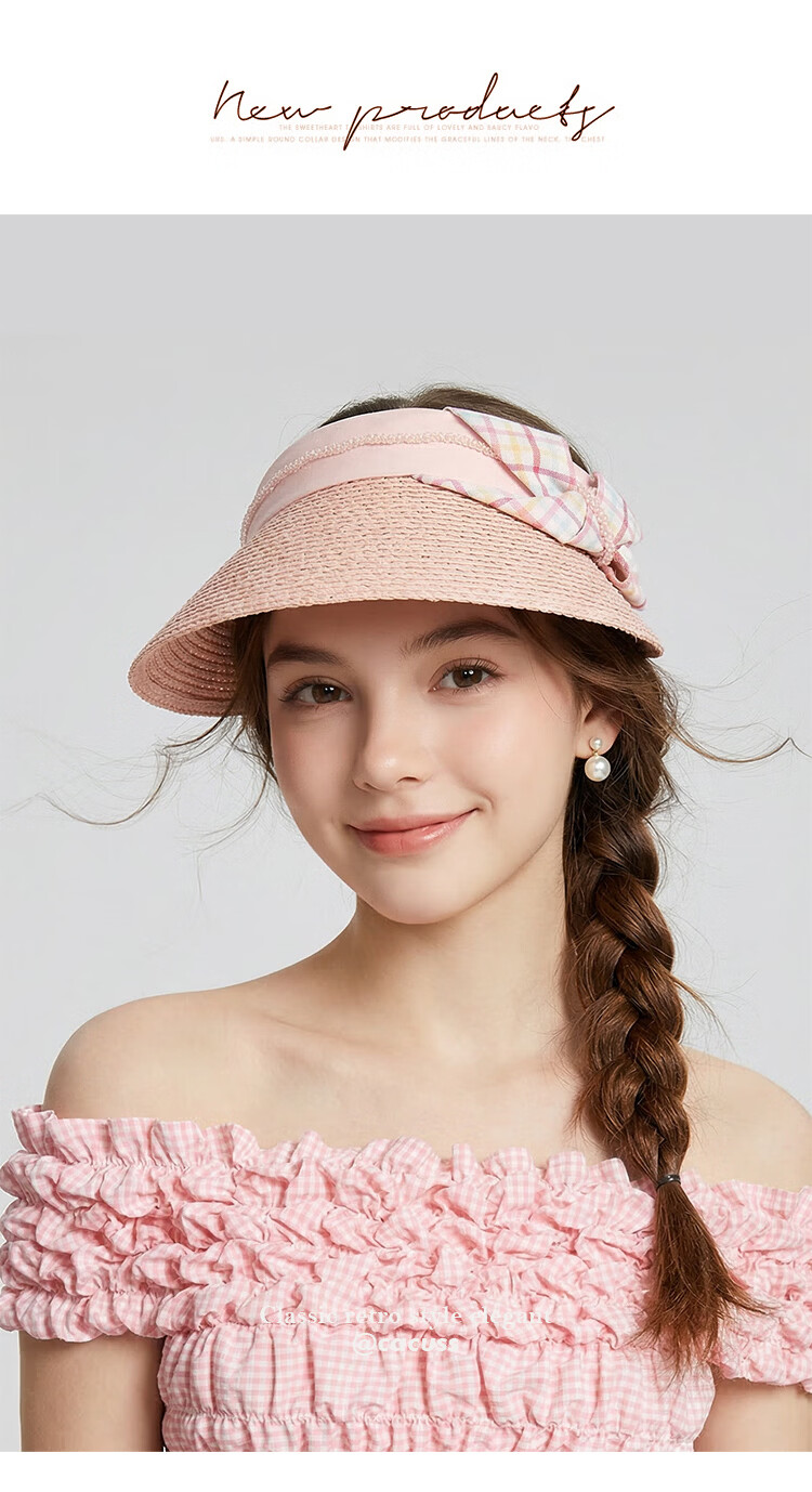 CACUSS Large Brim Open-Top Women's Summer Outdoor Fashion Straw Sun Hat Soft Pink 4