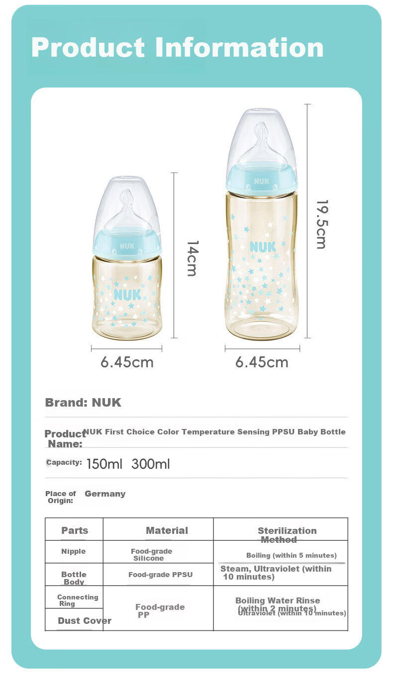 NUK Wide Neck Temperature-Sensitive White PPSU Baby Bottle with 0-6 Months Nipple 150ml Anti-Colic Anti-Choking 5