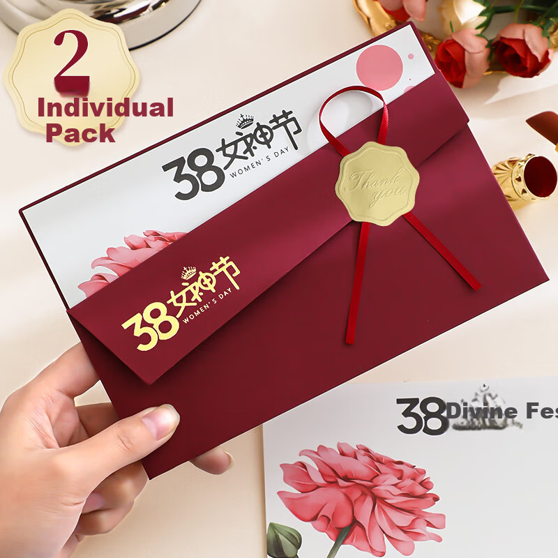 Longe Women's Day Greeting Cards DIY Handwritten Gold Foil Premium 38 Festival Envelope Set (2 Pieces)
