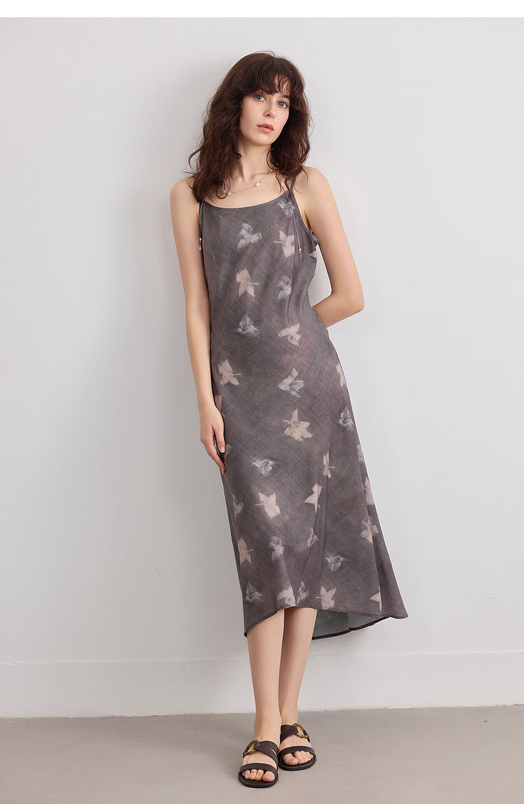 Demana Romantic Supreme Summer Elegant Floral A-Line Slim Lightweight Flowing Spaghetti Strap Mid-Length Dress for Women 12