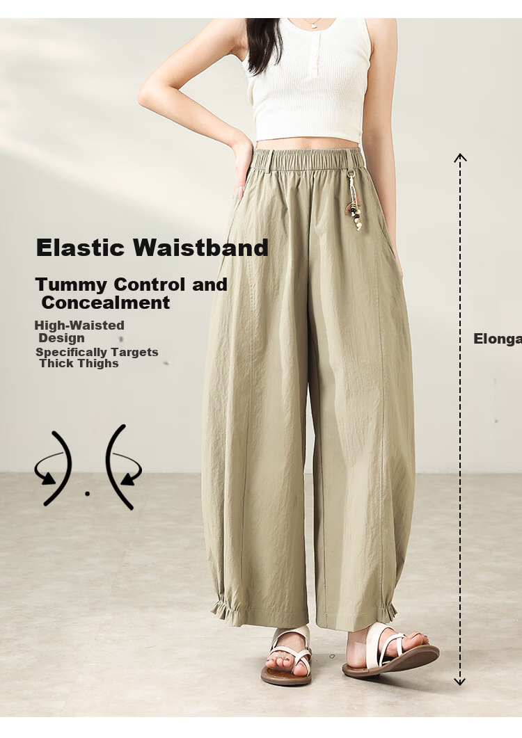 Free Style Bud Wide-Leg Pants Women Summer Thin Ruffled Hem Trousers 2026 New Petite Harem Casual Pants 3