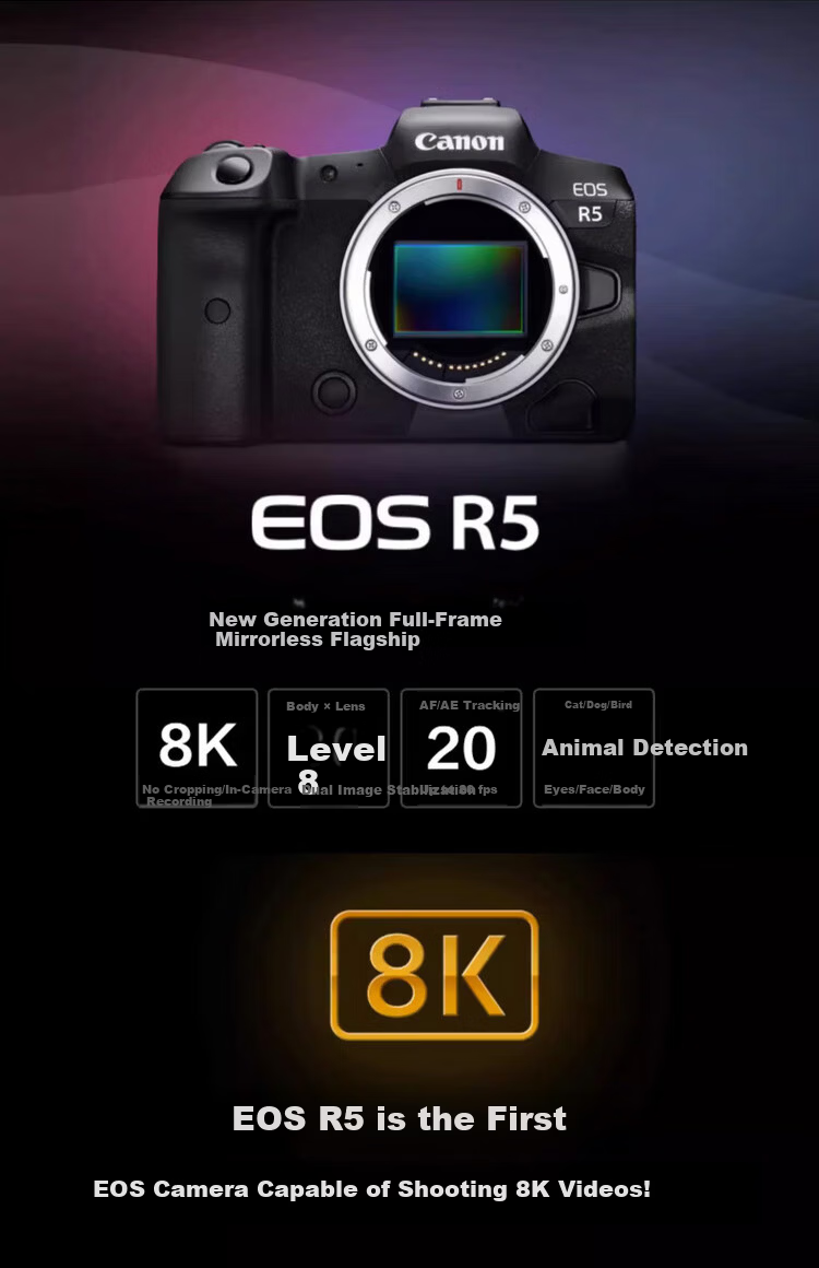 Canon R5 Mirrorless Camera, 8K Video Shooting Flagship Digital Camera, Landscape And Portrait Travel-Specific Camera, Full-Frame Mirrorless R5 Body 2