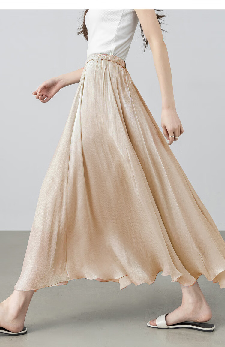 Shangdu Bila Elegant Radiant Half Skirt for Women Summer Soft Style Slimming A-Line Skirt Lightweight Draped Elastic Waist Flared Skirt 23