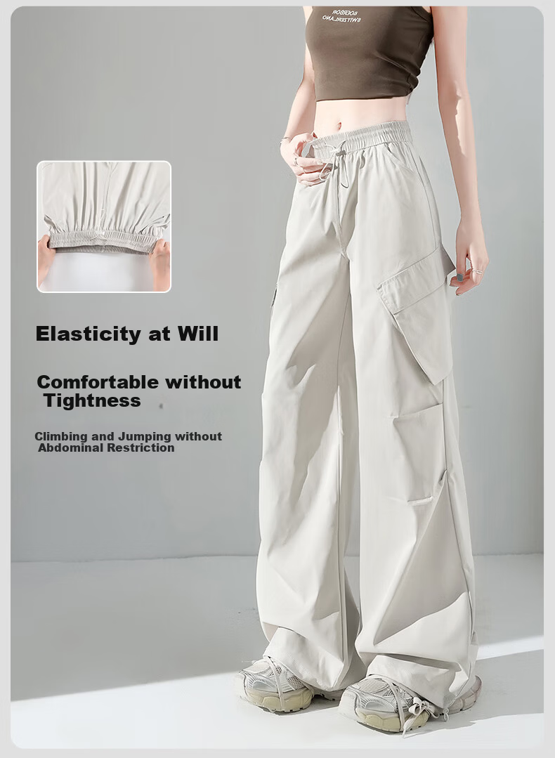 Borui Women's Slant Pocket Cargo Pants 2026 New Spring Summer Thin Sun Protection Quick-Dry Casual Ice Silk Sports Pants 7