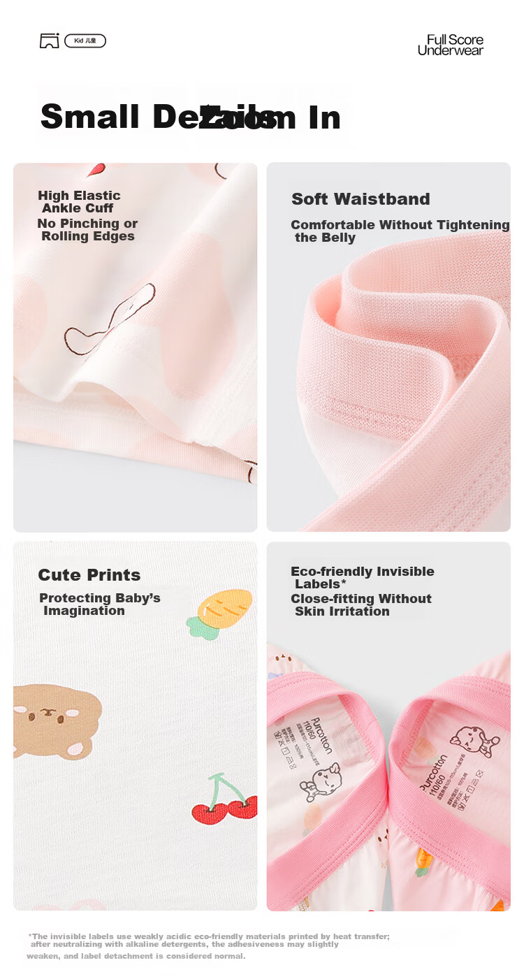 PurCotton Kids Printed Breathable Underwear Rabbit Cherry + Pink Radish 150 14