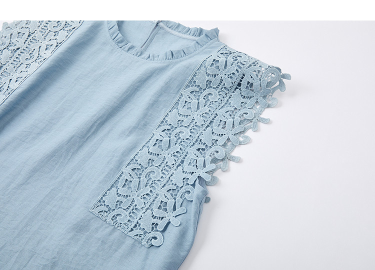 Demana Summer Sleeveless Loose Slimming Shirt with Flax and Ruffled Round Neck Lace Trim for Women Premium 16