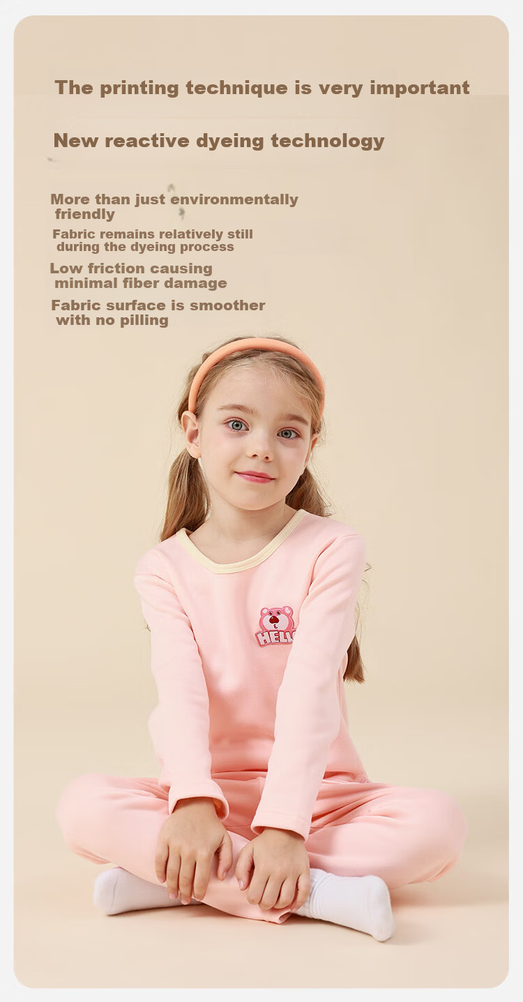 DEESHA Fleece-Lined Thickened Children's Thermal Underwear Set for Girls Autumn Base Layer Pajamas School Uniform Essential 6