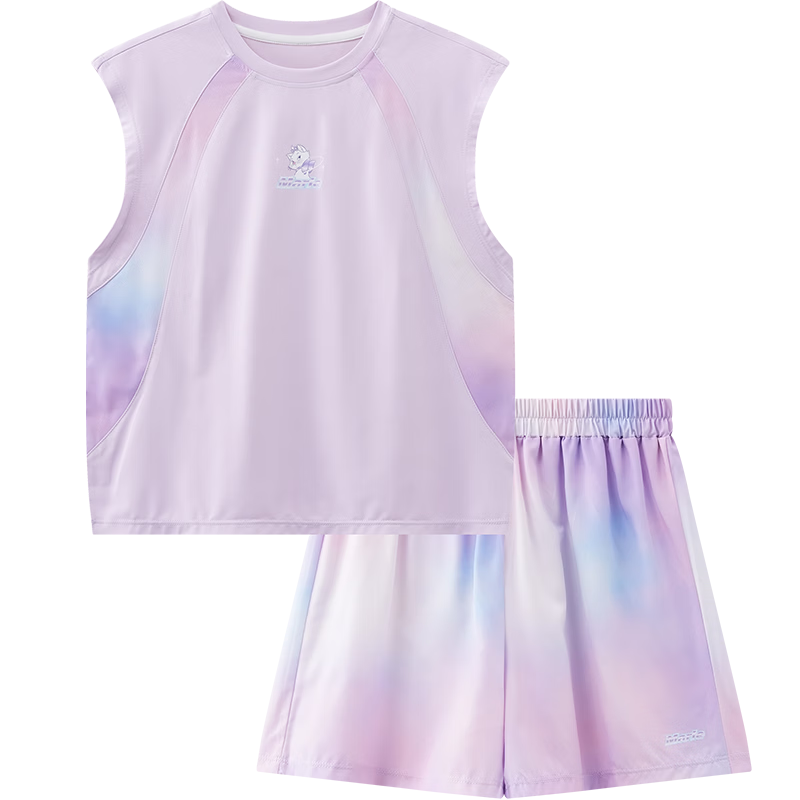 Disney Girls' Gradient Sports Set Summer Sleeveless Vest and Shorts Two-Piece Light Pink Purple Size 130